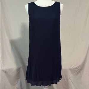 Vivienne Tam Ann Taylor Elegant Navy Sleeveless pleated Dress Great used cond